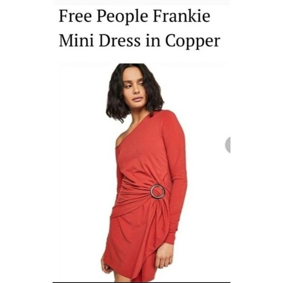 Free People Frankie Asymmetric Dress Long Sleeve Sz Large Burnt Orange NWT - Picture 10 of 10